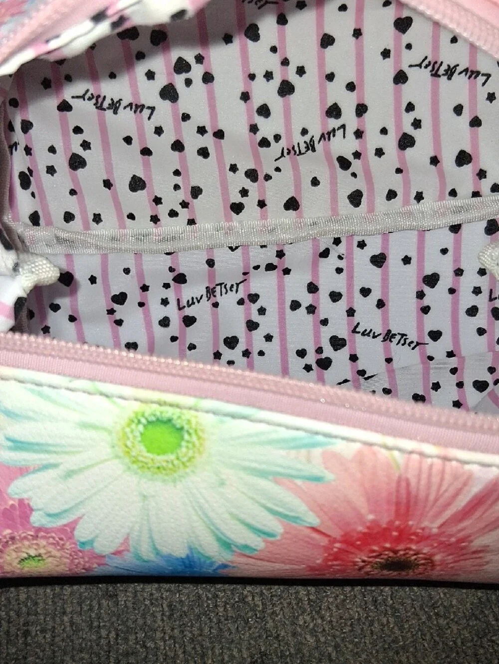 Betsey Johnson Multicolor Pastel Floral Cosmetic Case with Heart Logo